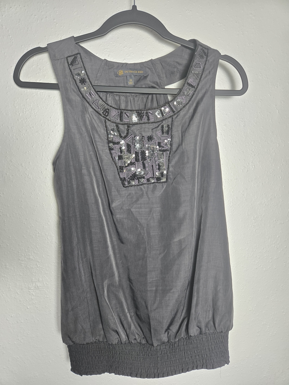 Outback Red Sleeveless Beaded Charcoal Tank Top Xsmall